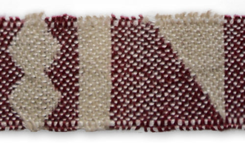 3/4" Geometric Wine & Natural Linen Ribbon (Made in Germany)