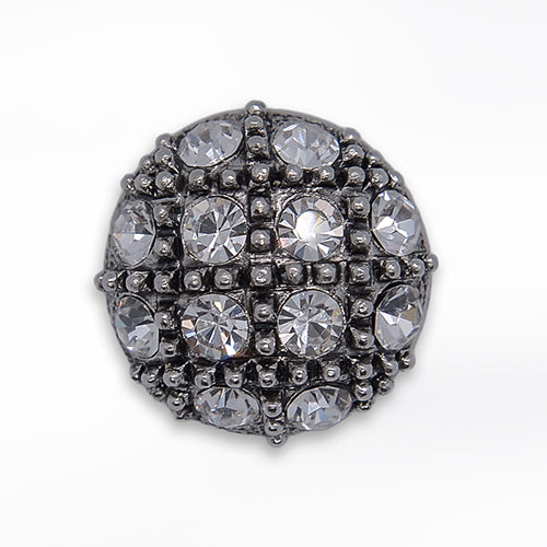 Semi-Domed Gridded Clear Antique Silver Rhinestone Button (Made in Italy)