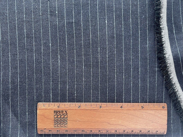 Mid-Weight Dapper Baby Blue Pinstripe on Black Linen (Made in Poland)