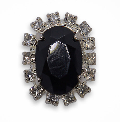 13/16"  Faceted Black & Clear Rhinestone Button (Made in Switzerland)