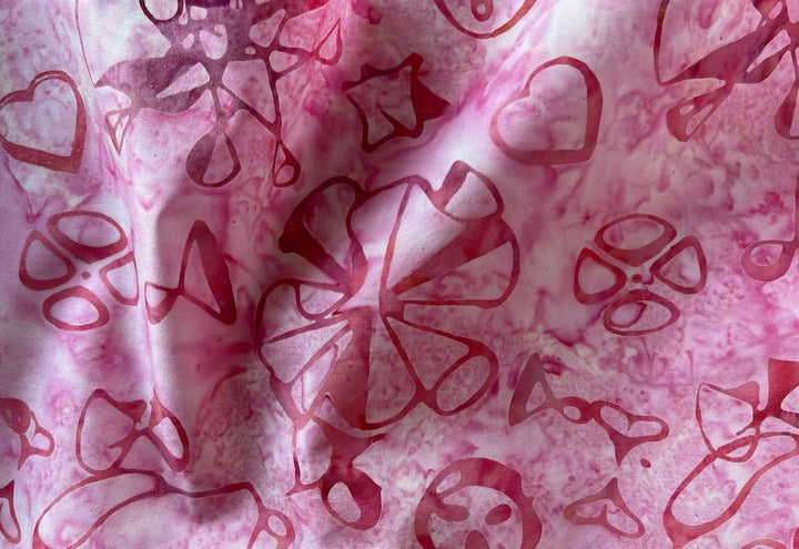 Peppermint Pink Hearts & Flowers Cotton Batik (Made in Indonesia)