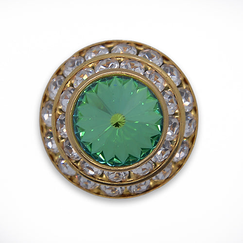 1"  Emerald Green & Clear Gold Rhinestone Button (Made in Switzerland)