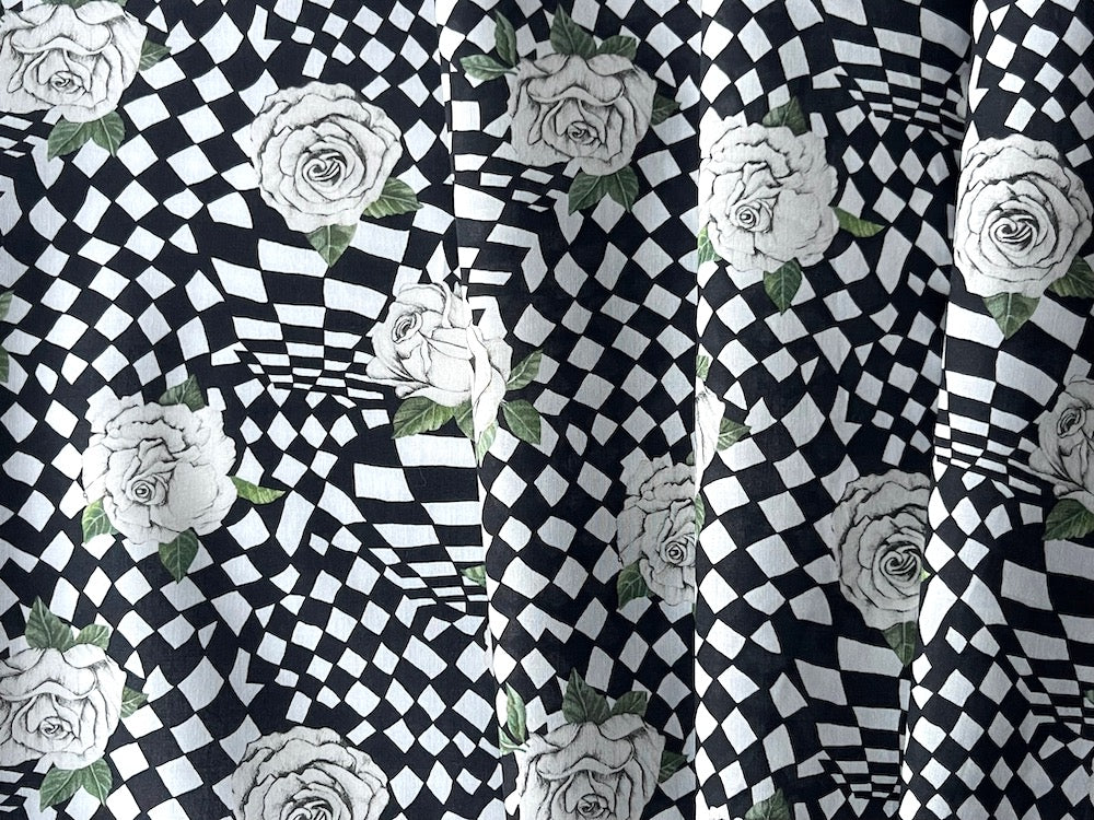 Chequered Rose Black & White Liberty of London Tana Cotton Lawn (Made in Italy)