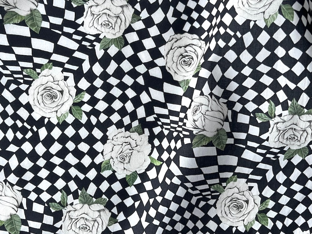 Chequered Rose Black & White Liberty of London Tana Cotton Lawn (Made in Italy)