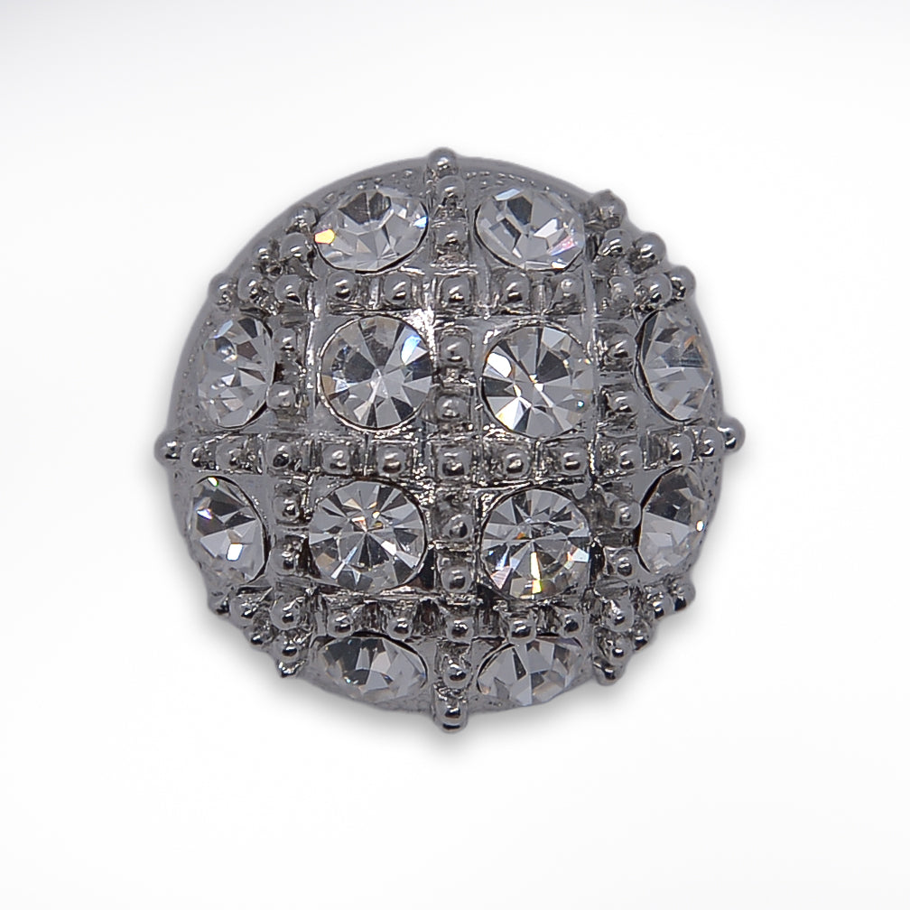 Rhinestone Button, Semi-Domed Gridded Clear Silver Rhinestone Button ...