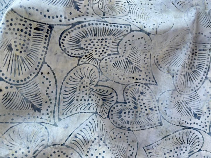 Pigeon Blue Philodendron Leaves & Hearts  Cotton Batik (Made in Indonesia)