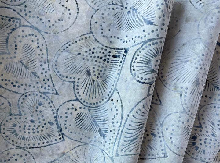 Pigeon Blue Philodendron Leaves & Hearts  Cotton Batik (Made in Indonesia)