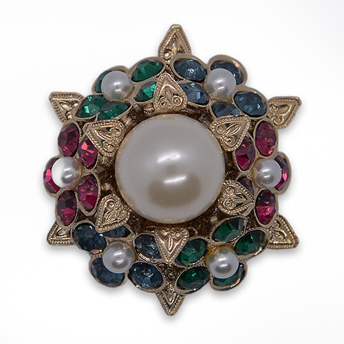 1 1/2"  Baroque Pearl & Rhinestone Gold Button (Made in Switzerland)