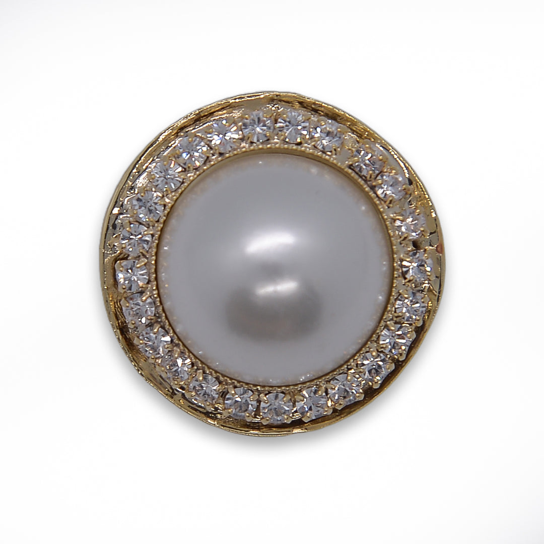Domed Pearly Clear Rhinestone Gold Button (Made in Italy)
