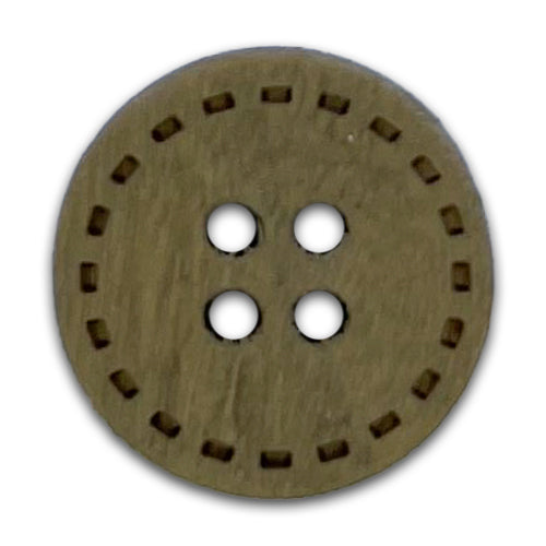 sewing button, A flat 4-hole wood button, with an embossed 