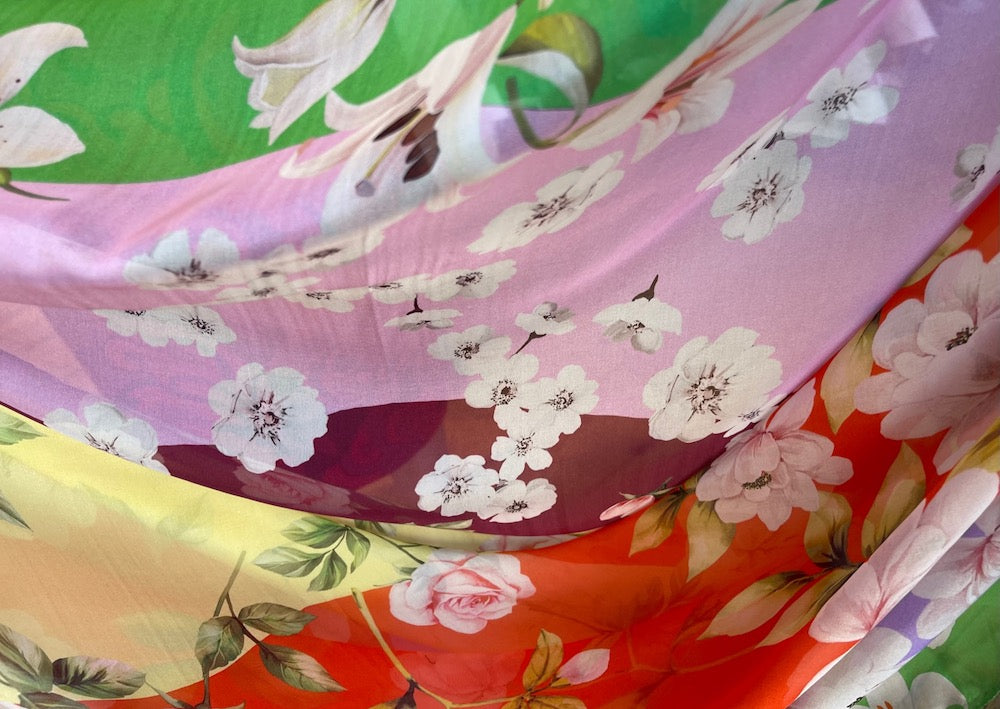 58" Panel - Gorgeous Tumbling Summer Fleurs Silk Chiffon (Made in Italy)