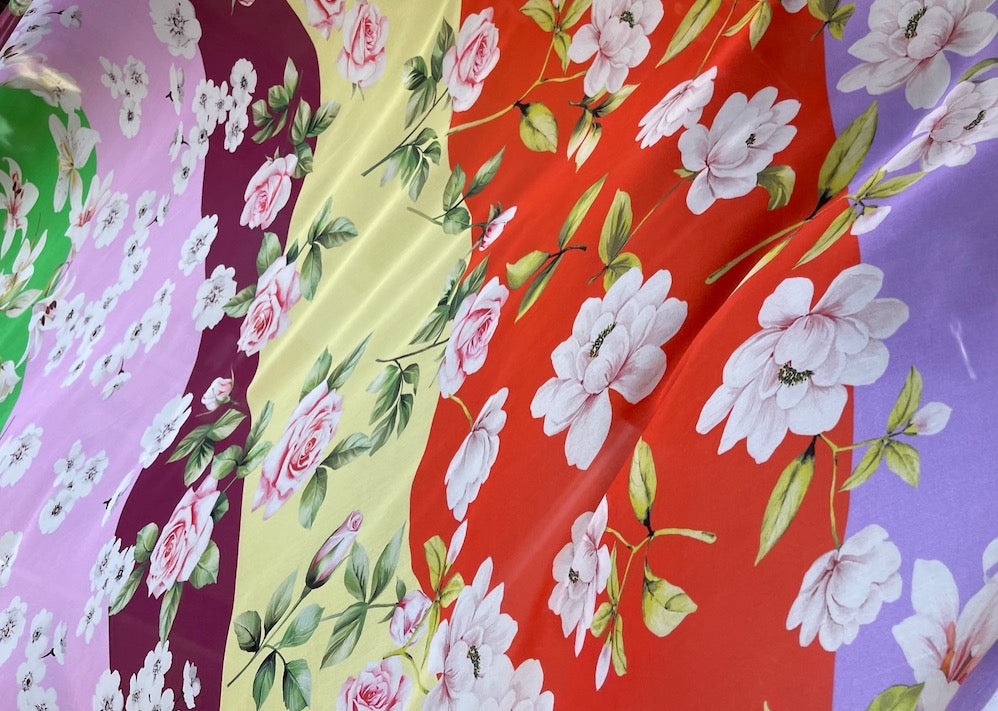 58" Panel - Gorgeous Tumbling Summer Fleurs Silk Chiffon (Made in Italy)