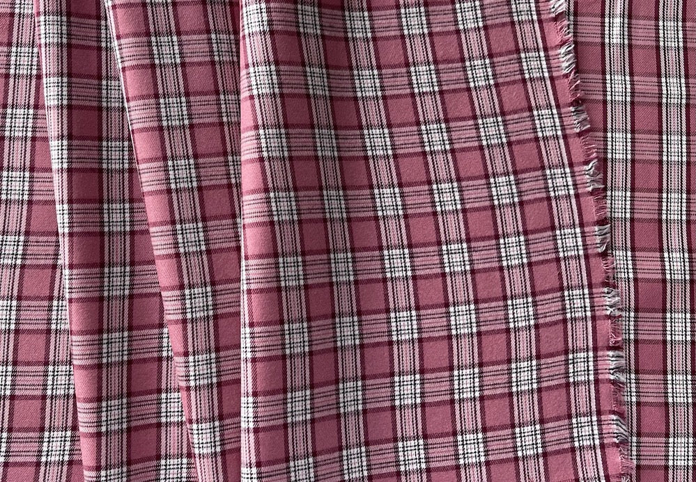 High-End Mauve-Berry & Wine Plaid Cotton Flannel Shirting (Made in Italy)