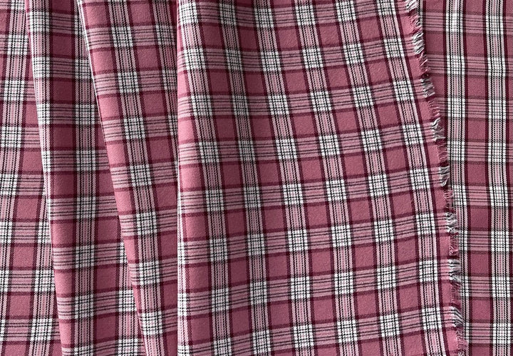 High-End Mauve-Berry & Wine Plaid Cotton Flannel Shirting (Made in Italy)
