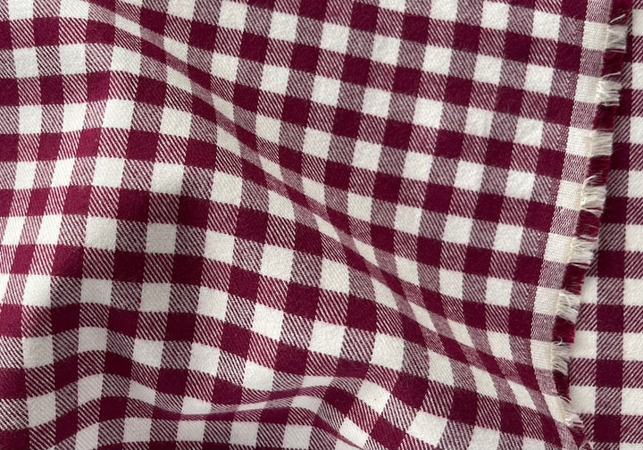 High-End Burgundy & White Buffalo Check Cotton Flannel Shirting (Made in Italy)