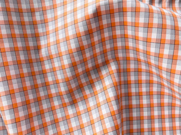 High-End Tangerine Plaid 2-Ply Cotton Shirting (Made in Italy)