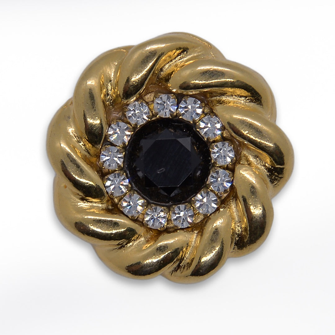 1 3/8" Golden Braid Black & Clear Rhinestone Button (Made in Italy)