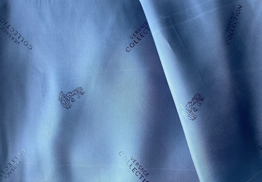Versace Signature Smoky Slate Blue Rayon Bemberg Twill Jacquard Lining (Made in Italy)