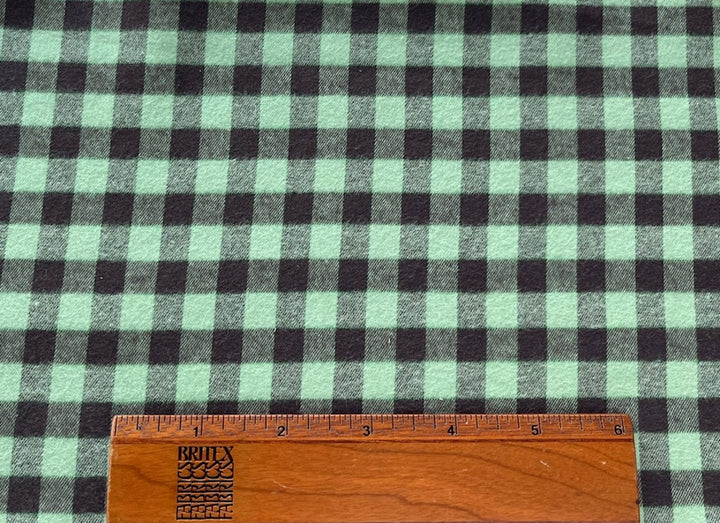 Brushed Brown & Pistachio 1/2" Check Cotton Flannel Shirting (Made in Italy)