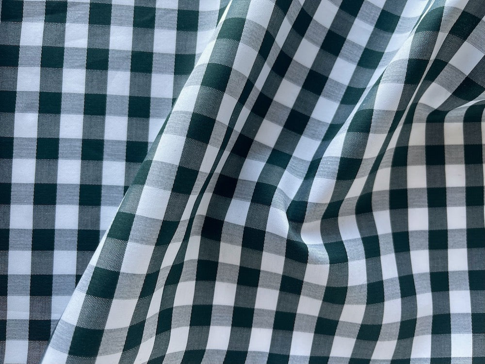 Deep Bottle Green & White 1/2" Gingham Cotton Lawn (Made in Italy)