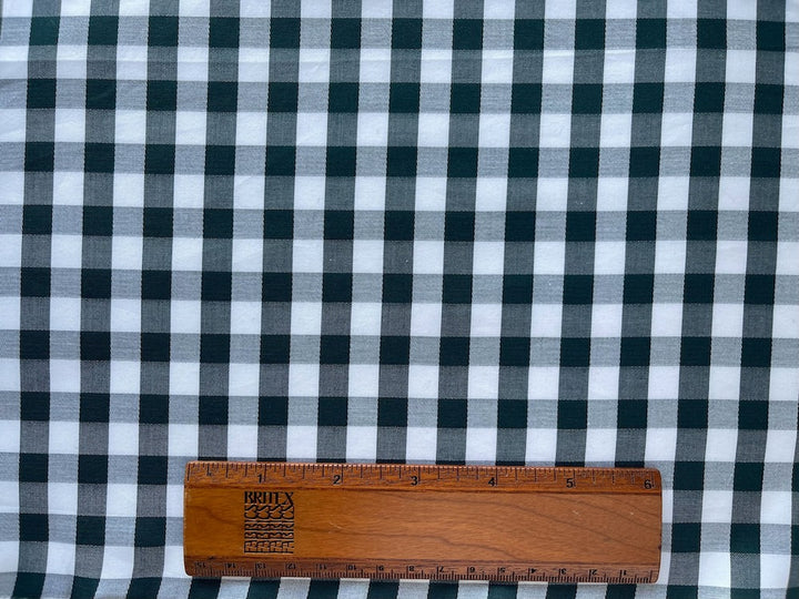 Deep Bottle Green & White 1/2" Gingham Cotton Lawn (Made in Italy)