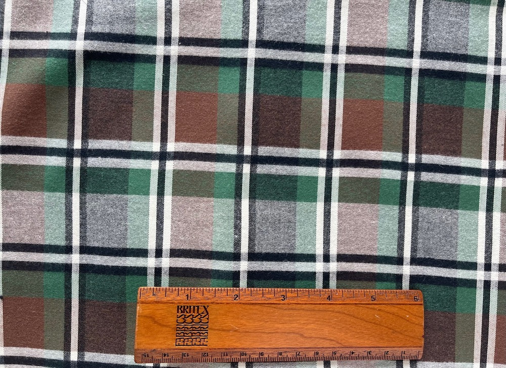 Bold Pine & Chestnut Plaid Cotton Flannel Shirting (Made in Italy)