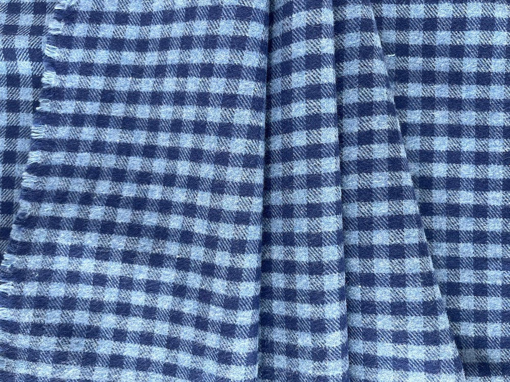 Cheery Admiral & Sky Blue Check Cotton Flannel Shirting (Made in Italy)