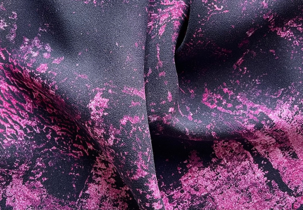 Dramatic Fuchsia & Black Abstraction Viscose Crepe (Made in Italy)