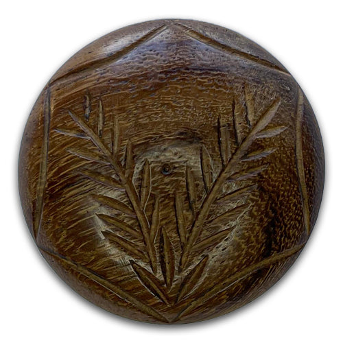 2" Engraved Frond Darker Wood Button (Made in USA)