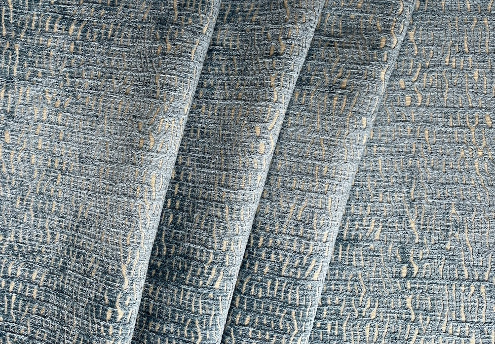 Sky Blue Striated Marks Viscose Blend Chenille Velvet (Made in India)