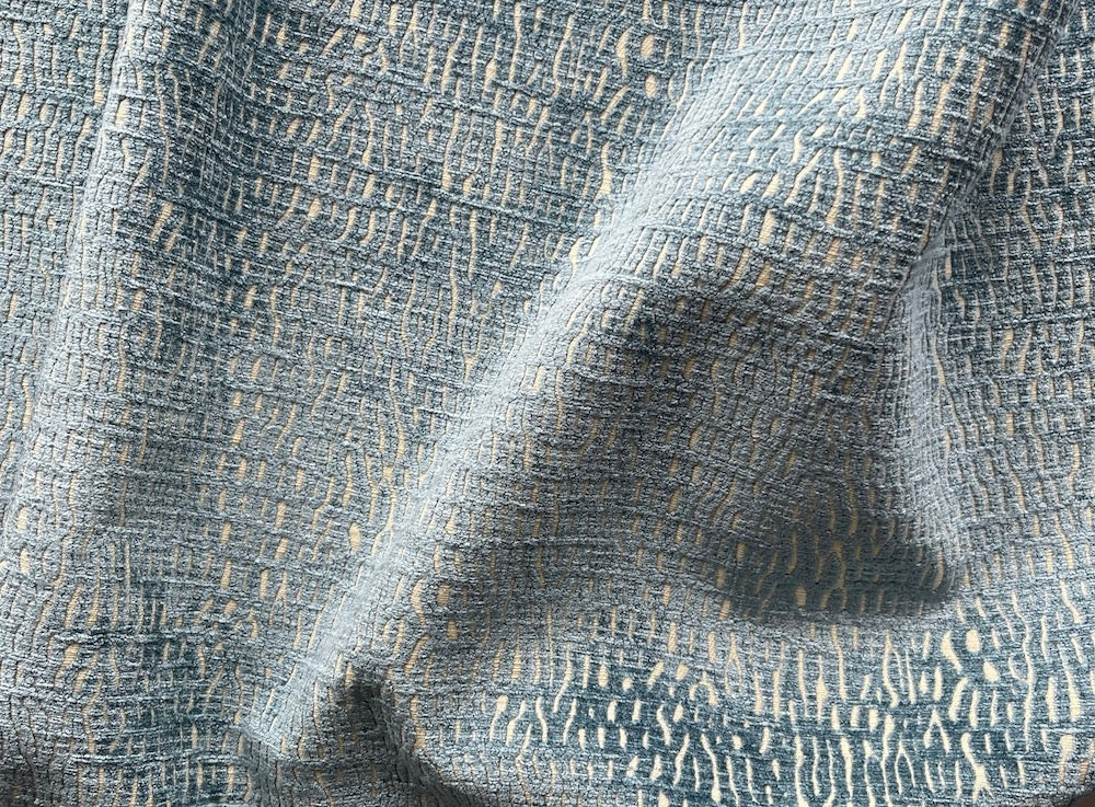 Sky Blue Striated Marks Viscose Blend Chenille Velvet (Made in India)