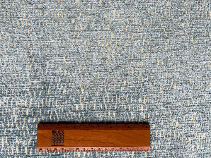 Sky Blue Striated Marks Viscose Blend Chenille Velvet (Made in India)