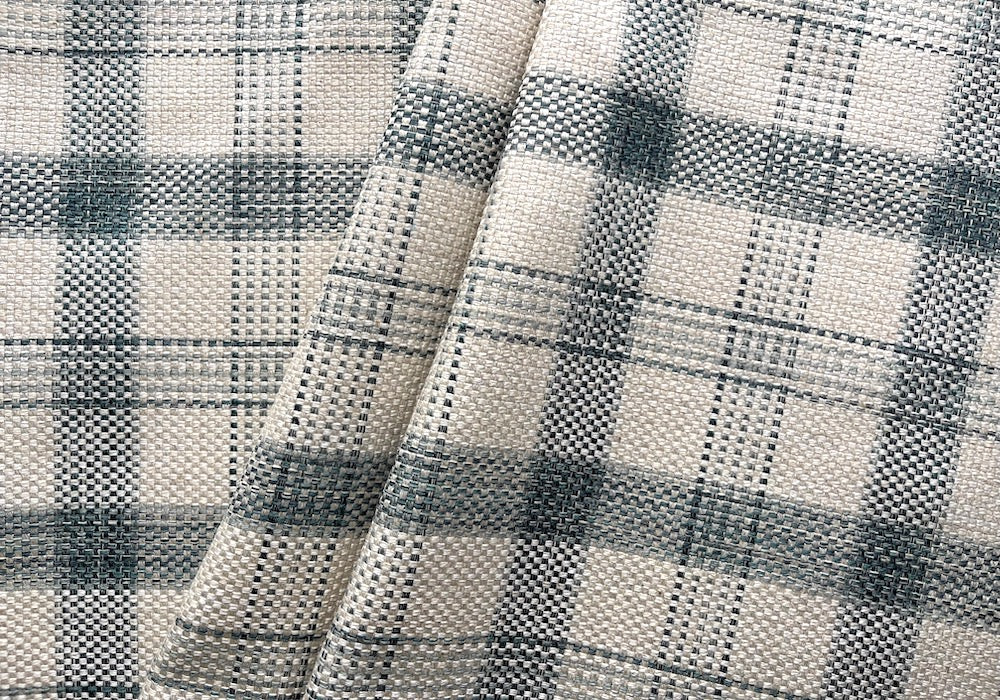 Plaid Variegated Slate & Ivory Polyester Blend Basket Weave (Made in India)