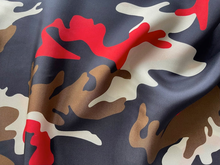 Updated Red & Walnut Camo Rayon Bemberg Lining (Made in Italy)