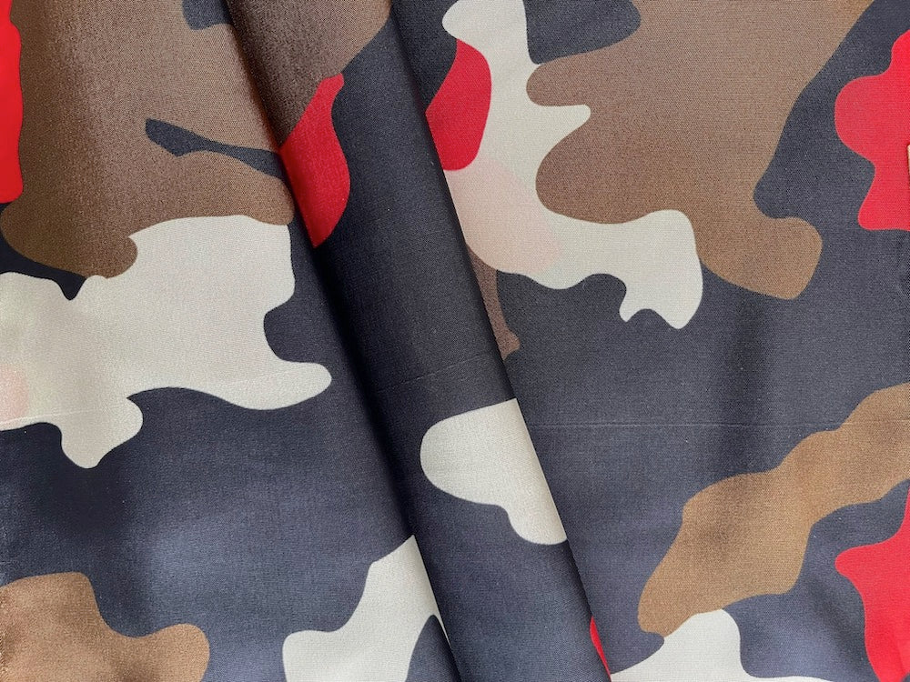 Updated Red & Walnut Camo Rayon Bemberg Lining (Made in Italy)