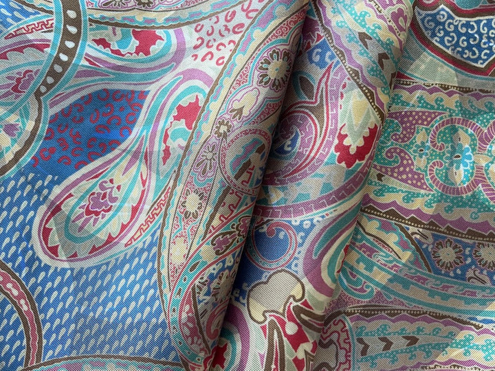 Ancient Madder Paisley Swirl Silk Twill (Made in Italy)