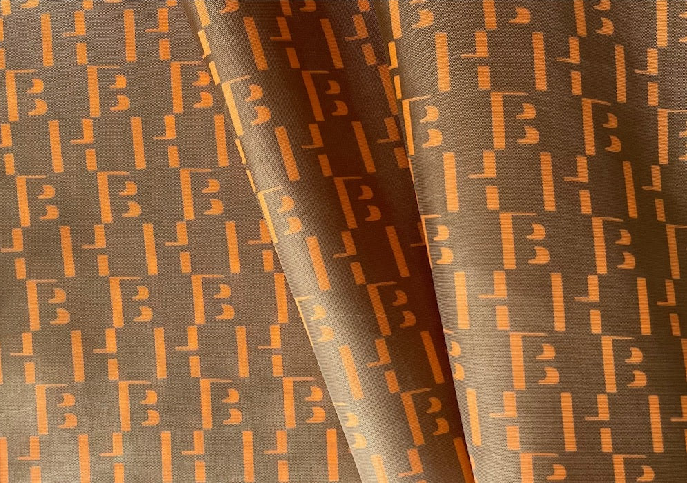 Designer Tangerine "H"s & "B"s on Raw Umber Rayon Bemberg Lining (Made in Italy)