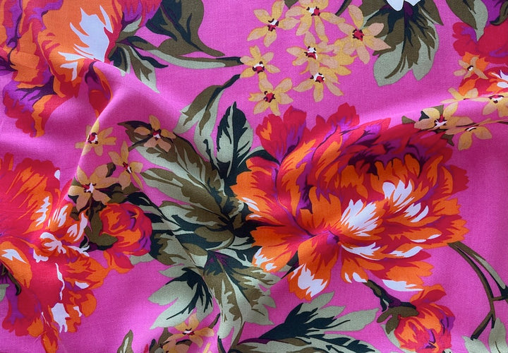 Larger-Scale Luscious Tangerine Peonies Rayon Challis (Made in Italy)