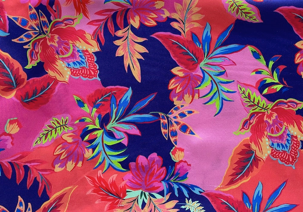 63" Panel - Magically Enticing Nighttime Tropical Blooms  Rayon Challis (Made in Italy)