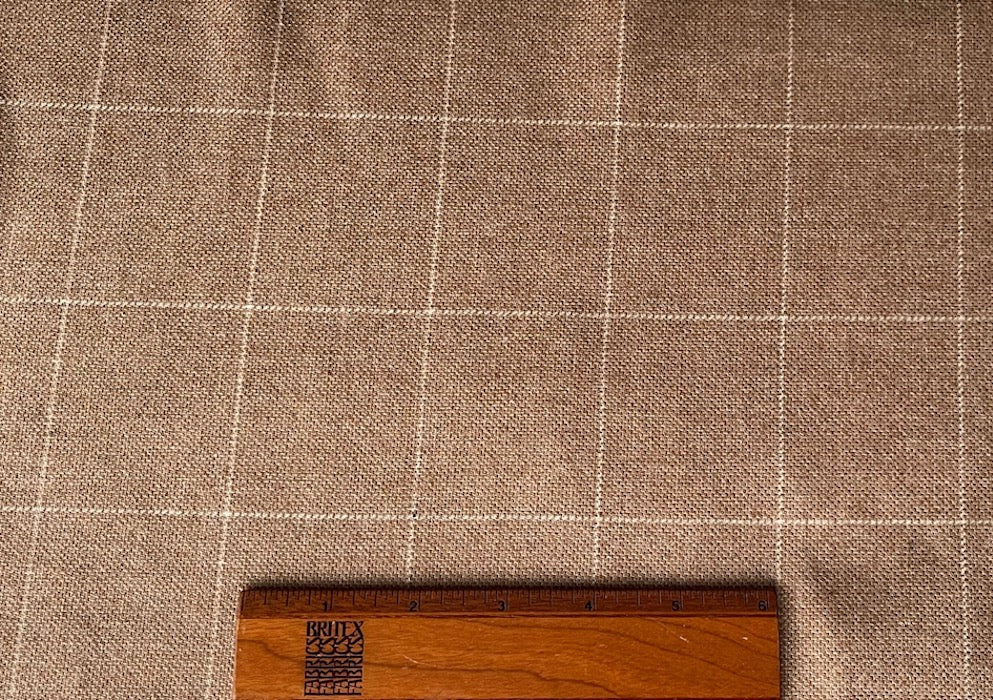 Mid-Weight Rosy Mocha & Winter White Wool Windowpane Plaid