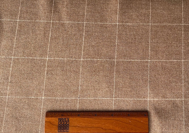 Mid-Weight Rosy Mocha & Winter White Wool Windowpane Plaid