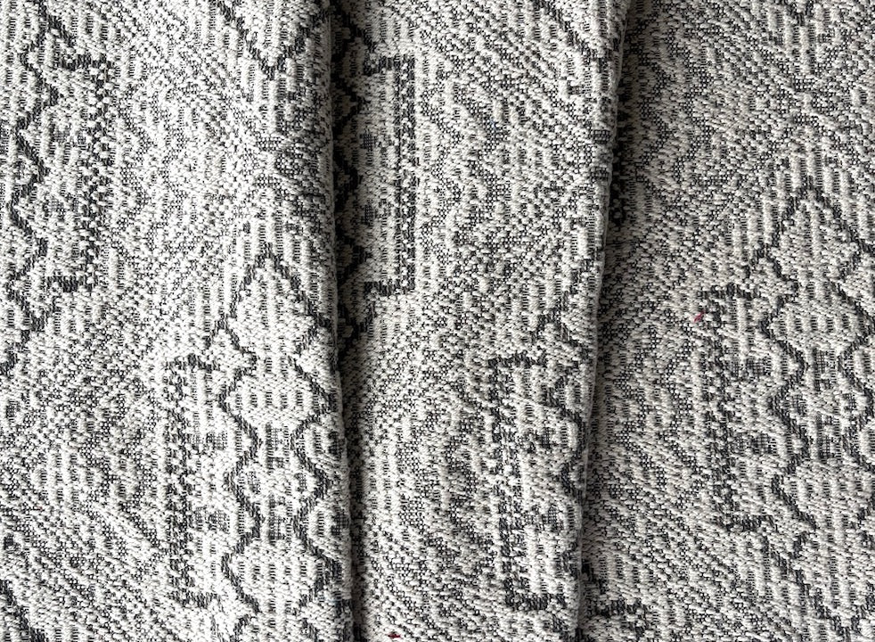 Chunky Geometric Medallion in Neutral Fossil Grey & Warm Ivory Rayon Blend (Made in USA)