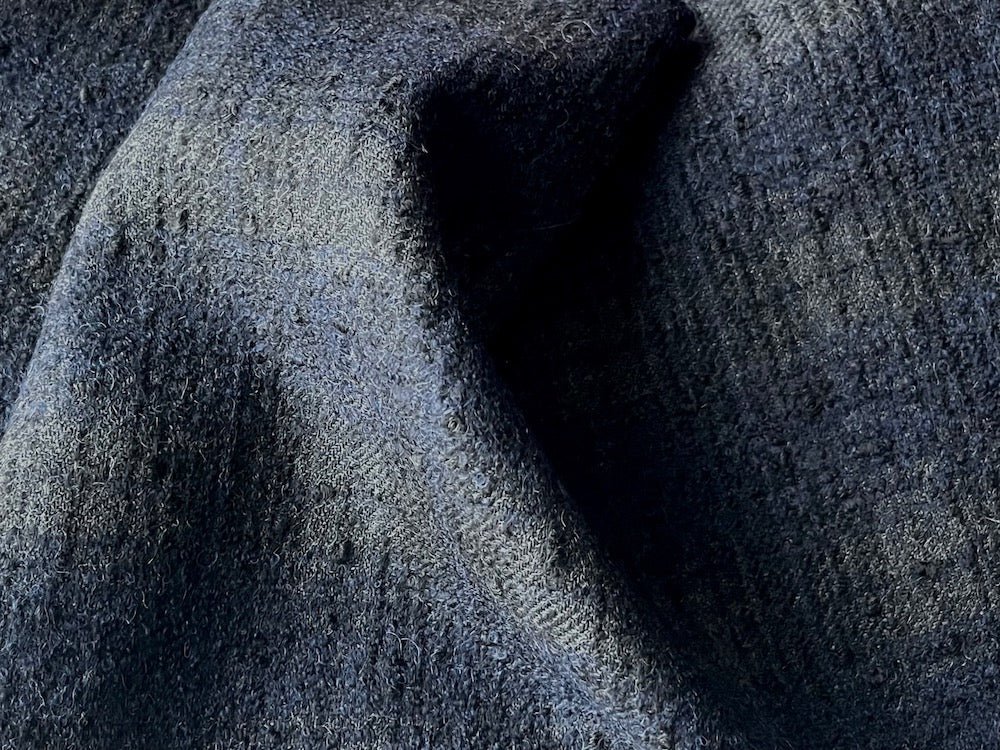 Couture Semi-Sheer Somber Shadow Grey & Medieval Navy Wool Bouclé (Made in Italy)