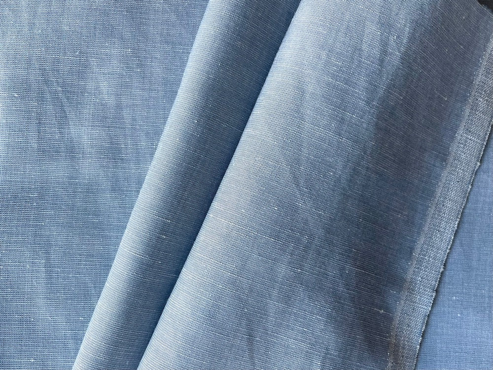 Blue-Grey Stone & White Tweedy Cross-Woven Linen (Made in Italy)