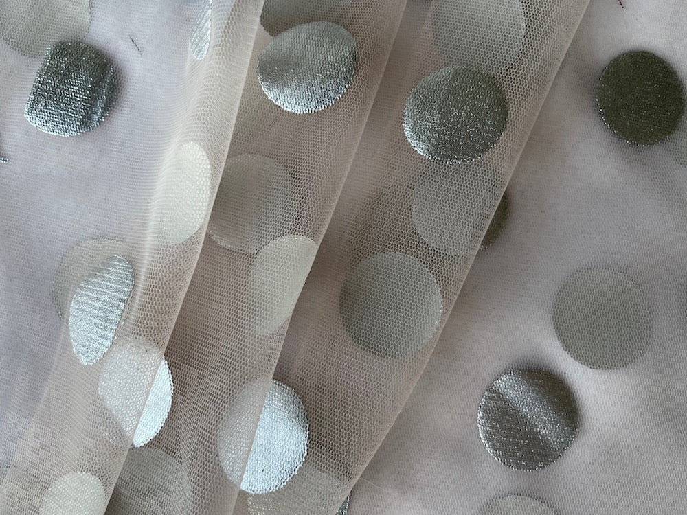 Couture 1" Silver Dots Pale Blush Nylon Tulle (Made in Italy)