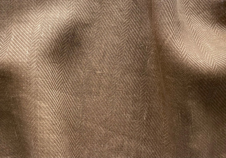 Light-Weight Herringbone Dip-Dyed Warm Pecan Linen (Made in Italy)
