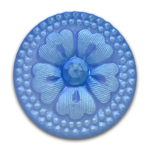 7/8" Dainty Baby Blue Floral Glass Button (Made in Switzerland)