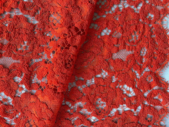 Fresh Sunset Vermillion Cotton Blend Alençon Lace Fabric (Made in France)