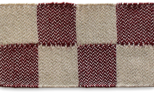 1 1/2" Checkered Wine & Natural Linen Ribbon (Made in Germany)