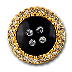 1 1/8" Faceted Black Rhinestone Button